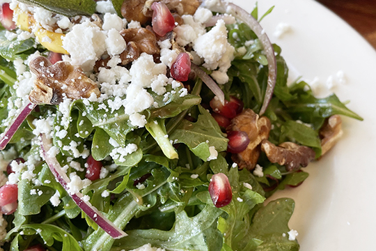 Delicata, Pommegranate, Walnut & Goat Cheese Arugula Salad